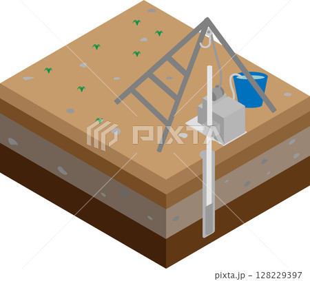 アイソメトリックなボーリング調査を行っているイメージ素材 128229397