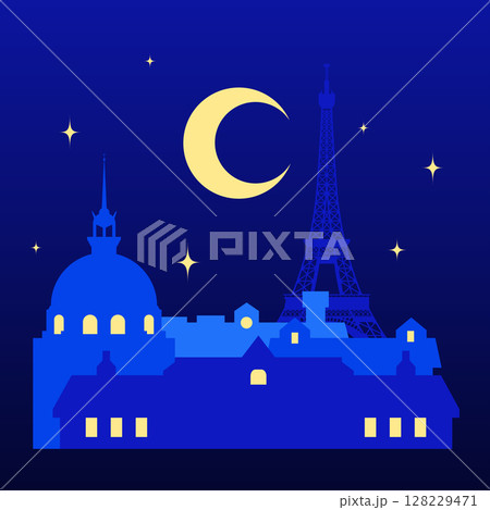 France at night - colorful flat design style illustration 128229471