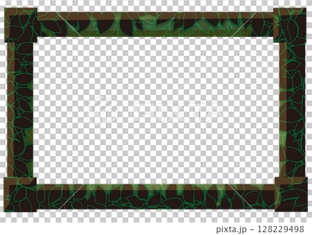 Wooden frame with green leaves - Forest leaves at night Wooden frame with green leaves - Forest leaves at night 128229498