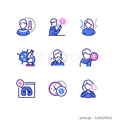 Coronavirus disease - line design style icons set Coronavirus disease - line design style icons set 128229522