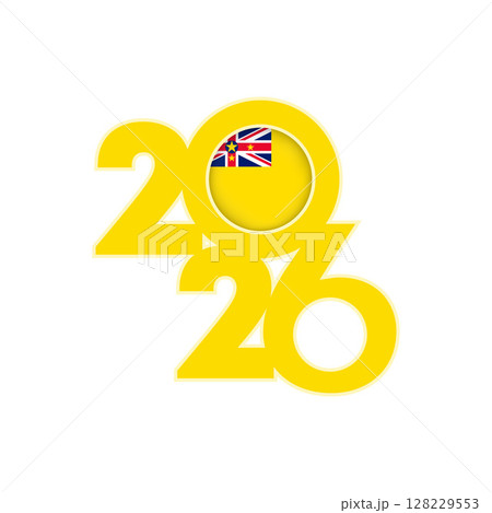 2026 banner with Niue flag inside. 2026 banner with Niue flag inside. 128229553