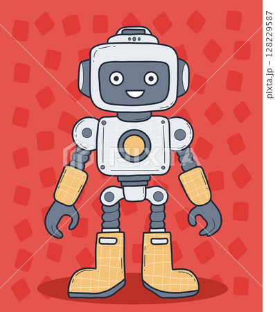 Futuristic happy Robot. Virtual Assistant mascot. Vector illustration. Technology Avatar character for tech support, security, chatbot projects, design. Not AI 128229587