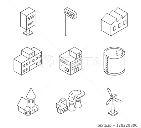 建物のアイソメイラストセット　ベクター 128229800