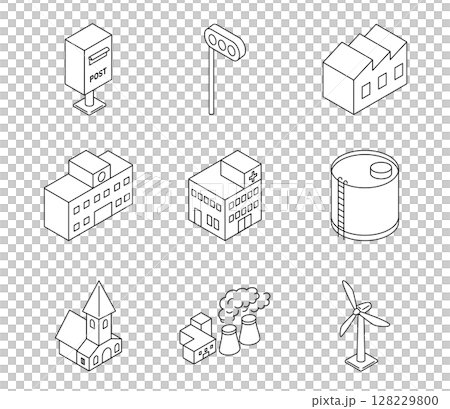 建物のアイソメイラストセット　ベクター 128229800
