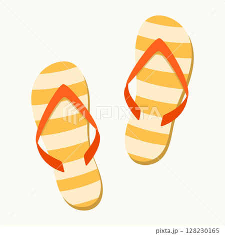 Orange striped flip flops with y-shaped strap. Isolated element for design. Summer, vacation, rest concept. 128230165
