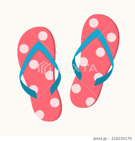 Pink polka dot Flip flops with y-shaped strap. Isolated element for design. Summer, vacation, rest concept. 128230170