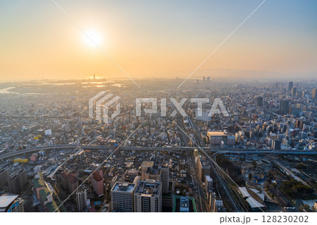 《大阪府》大阪都市風景・都心の夕景 128230202