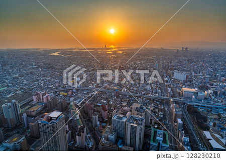 《大阪府》大阪都市風景・都心の夕景 128230210