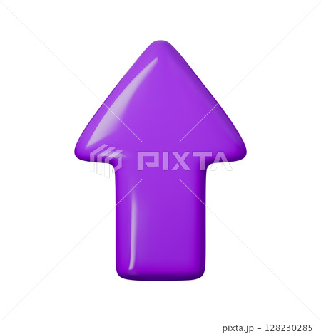 3d Vibrant purple glossy arrow vector illustration pointing upwards. Perfect for web design, infographics, and business presentations. Modern, sleek, and attention-grabbing graphic. 128230285
