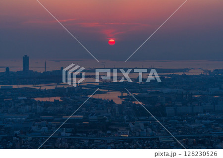 《大阪府》大阪都市風景・都心の夕景 128230526