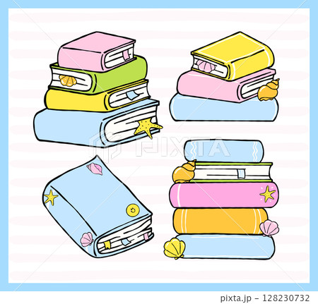 Pastel Coquette Girly Summer Beach Book set, Hand Drawn Doodle with Bold Lines in Vibrant Pastel Fisherman Aesthetic 128230732