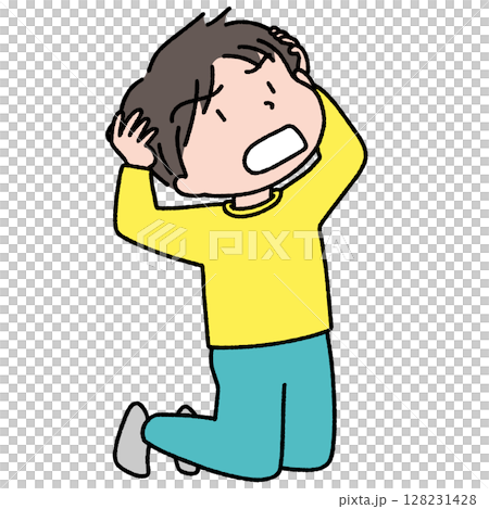 頭を抱えて絶望する若い男性のイラスト 128231428