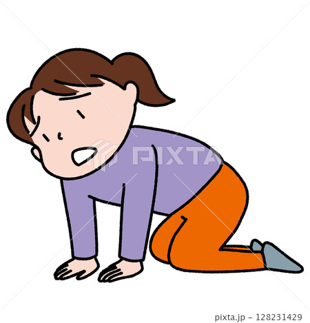 絶望して両手と膝をつく若い女性のイラスト 128231429