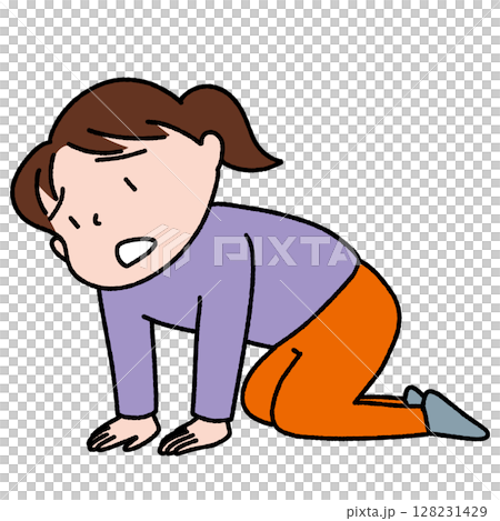 Illustration of a young woman on her hands and knees in despair 128231429