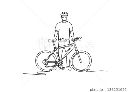 Continuous one line drawing male cyclist...のイラスト素材 [128231623] - PIXTA