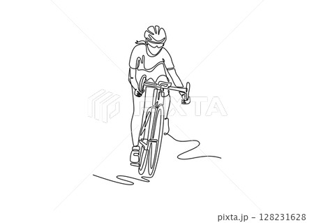 Continuous one line drawing fit female cyclist...のイラスト素材 [128231628