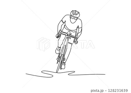 Single one line drawing male cyclist in sport...のイラスト素材 [128231639] - PIXTA