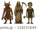 ホラーキャラクター素材 vol.1｜悪魔・死神・人形の全身イラスト（背景透過） 128231649