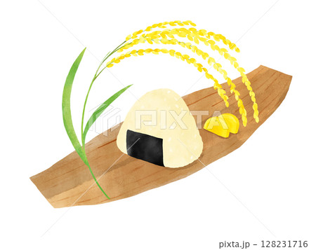稲穂とおにぎりのセット　水彩 128231716