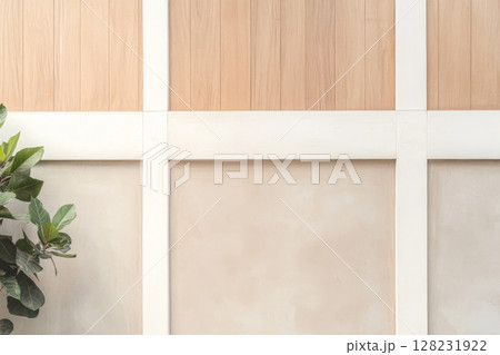 Modern interior design featuring minimalist wall and plant decor in a bright setting 128231922