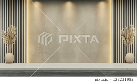 Modern interior design with neutral tones and stylish lighting in a spacious environment Modern interior design with neutral tones and stylish lighting in a spacious environment 128231982