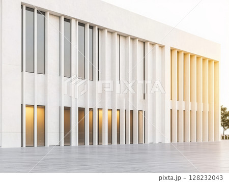 Modern architectural design featuring minimalist facade and clear windows in bright daylight 128232043