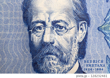 Bedrich Smetana a closeup portrait from old Czechoslovak money 128232481