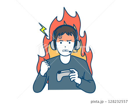 ゲームして怒る男性のイラスト ゲームして怒る男性のイラスト 128232557