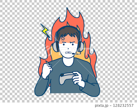 ゲームして怒る男性のイラスト ゲームして怒る男性のイラスト 128232557