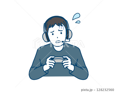 ゲームが難しく苦戦する男性のイラスト ゲームが難しく苦戦する男性のイラスト 128232560
