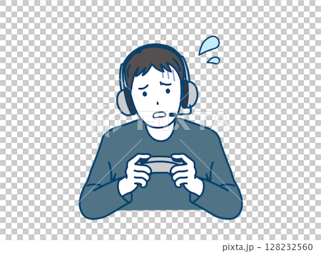 ゲームが難しく苦戦する男性のイラスト ゲームが難しく苦戦する男性のイラスト 128232560