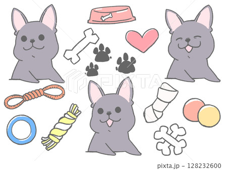 笑顔のフレンチブルドッグのアイコンセット(黒色) 128232600