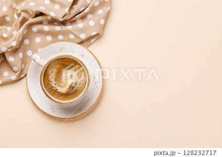 A steaming cup of freshly brewed coffee 128232717