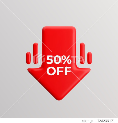 3d red low price arrow icon. 50 percent off discount symbol 3d red low price arrow icon. 50 percent off discount symbol 128233171