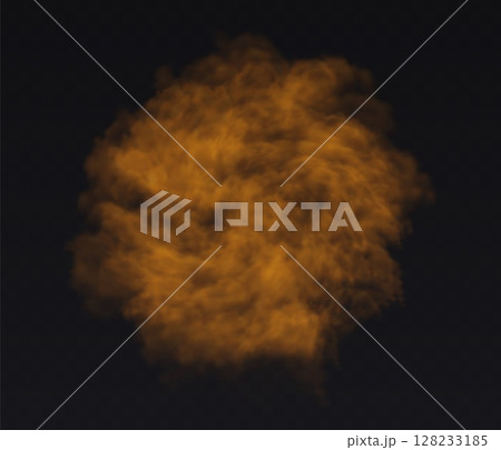 Vector orange cloud. Fog smoke effect on transparent dark background. 128233185