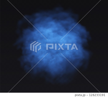 Smoke blue round cloud on black transparent background. Fog vector effect Smoke blue round cloud on black transparent background. Fog vector effect 128233191