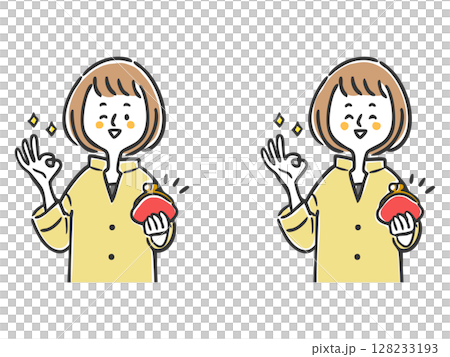 お財布を持っている若い女性 上半身 ベクター お財布を持っている若い女性 上半身 ベクター 128233193