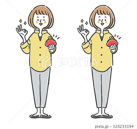 財布を持ちOKサインをする女性　全身　ベクター 128233194