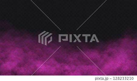 Pink Fog effect on transparent dark background. Vector Smoke cloud. 128233210