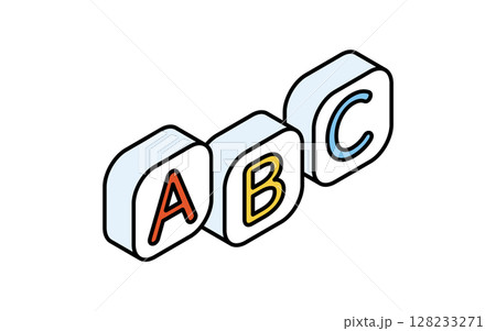 アルファベットABC、英語学習のシンプルな線画アイコン、アイソメトリックイラスト 128233271