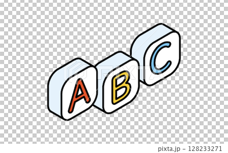 アルファベットABC、英語学習のシンプルな線画アイコン、アイソメトリックイラスト 128233271