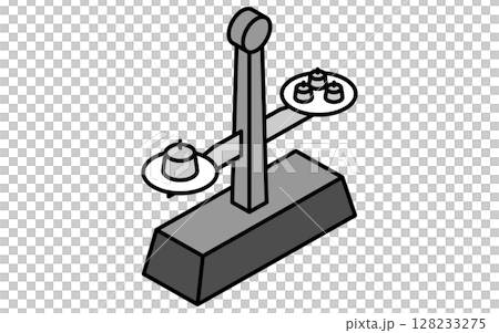 分銅ののった秤のシンプルな線画アイコン、アイソメトリックイラスト 分銅ののった秤のシンプルな線画アイコン、アイソメトリックイラスト 128233275