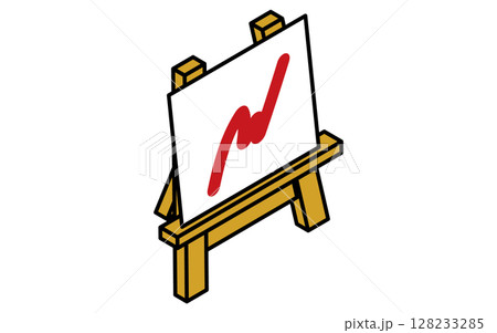 イーゼルとキャンパスのシンプルな線画アイコン、アイソメトリックイラスト 128233285