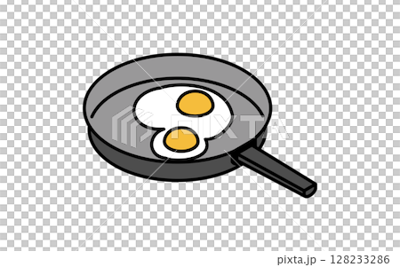 フライパンで焼く目玉焼きのシンプルな線画アイコン、アイソメトリックイラスト フライパンで焼く目玉焼きのシンプルな線画アイコン、アイソメトリックイラスト 128233286