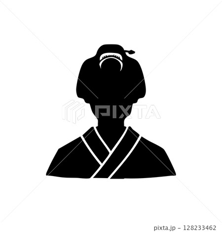 日本の江戸時代の町人農民女性　イメージモノクロアイコンイラスト 128233462