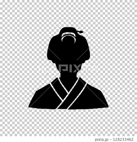 日本の江戸時代の町人農民女性　イメージモノクロアイコンイラスト 128233462