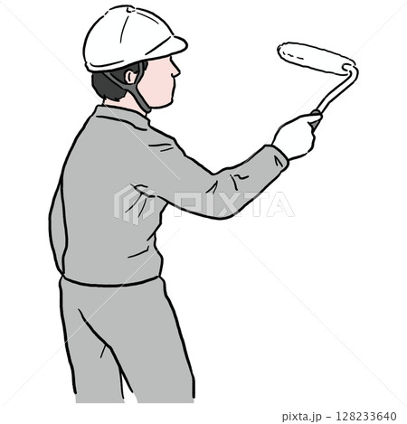 ローラーでペイントする職人_グレー 128233640