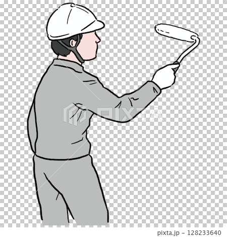 ローラーでペイントする職人_グレー 128233640