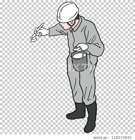ペンキを塗る職人_グレー 128233642
