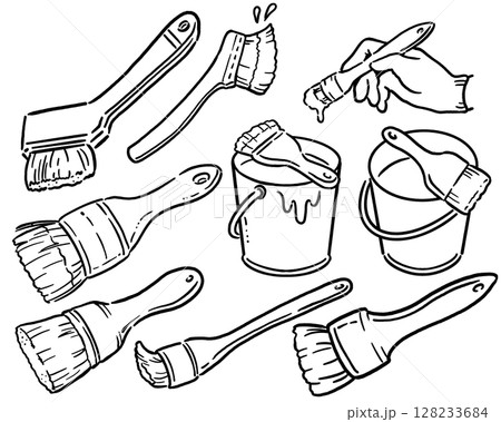 ブラシと刷毛の線画セット ブラシと刷毛の線画セット 128233684